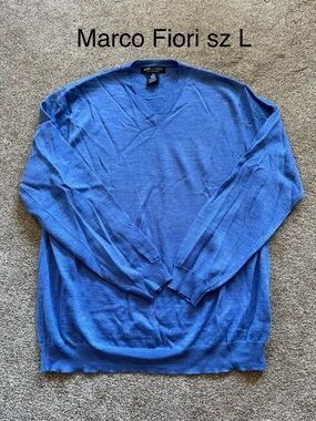 Men’s Blue V-Neck Sweater by Marco fiori Jusf needs to be ironed